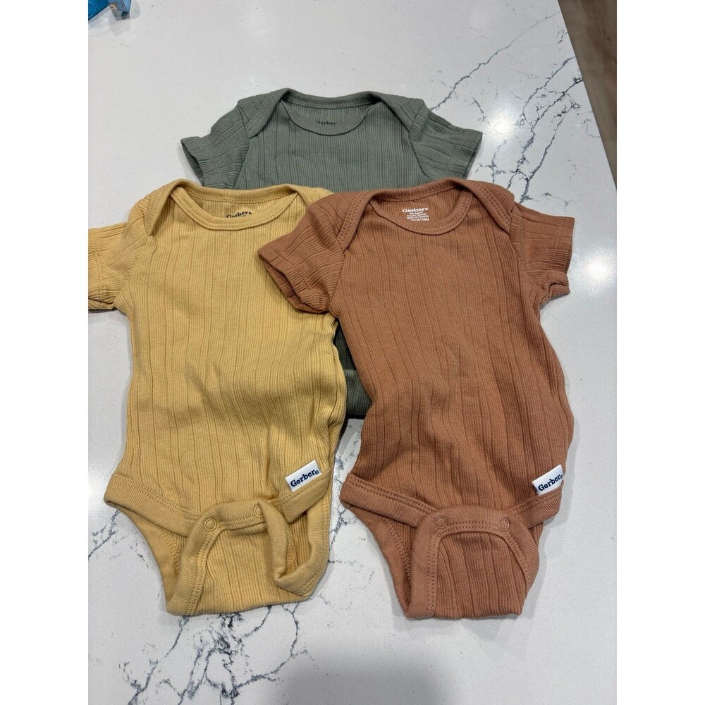 Gerber Ribbed One-Piece Bodysuits in Mustard, Rust, and Sage